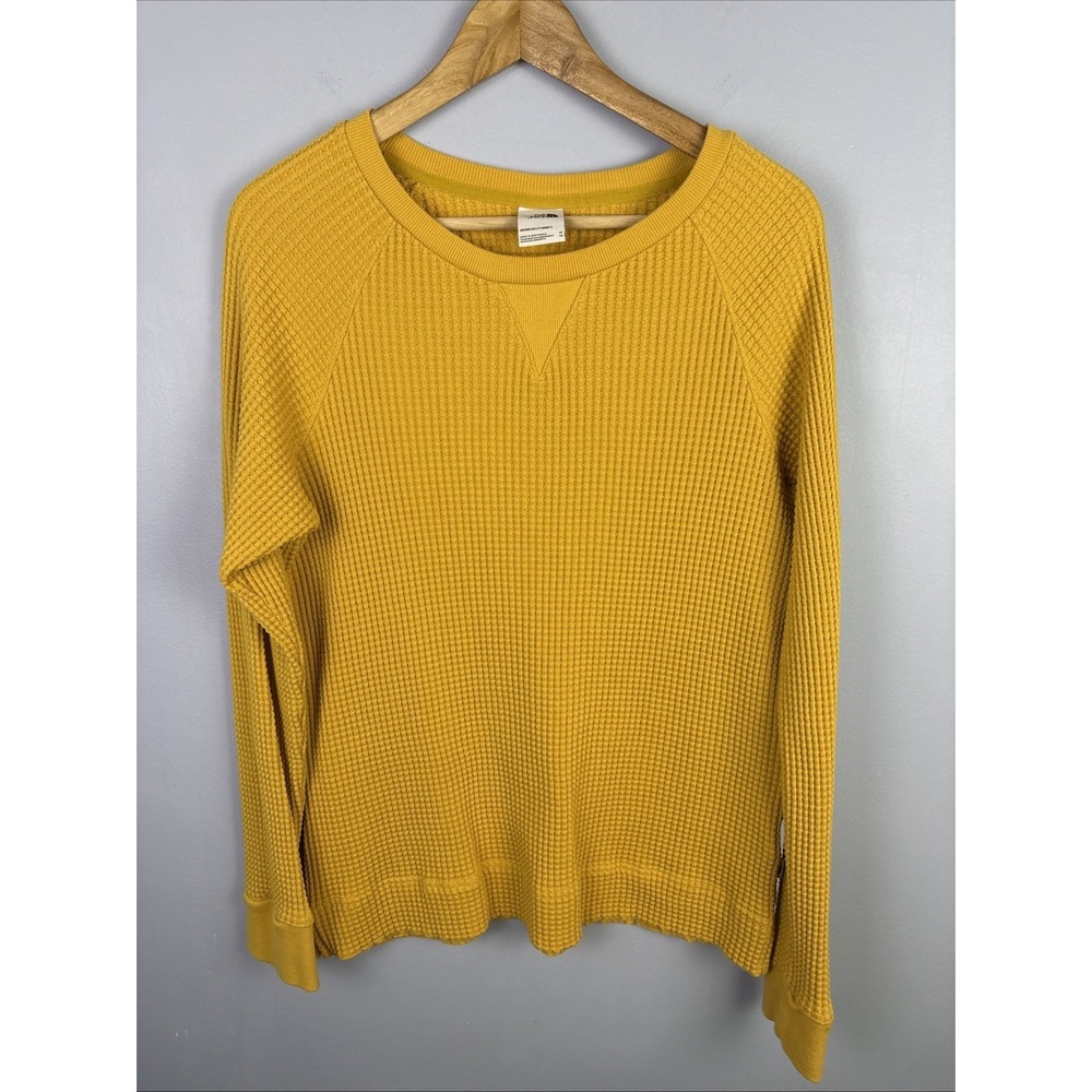 Women's North Face Waffle Knit Thermal Size Xl Yellow Gorpcore Hiking Camping